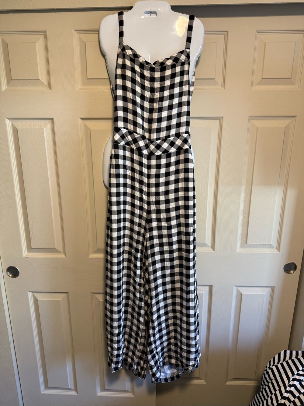 Black & White Gingham Wide-Leg Jumpsuit